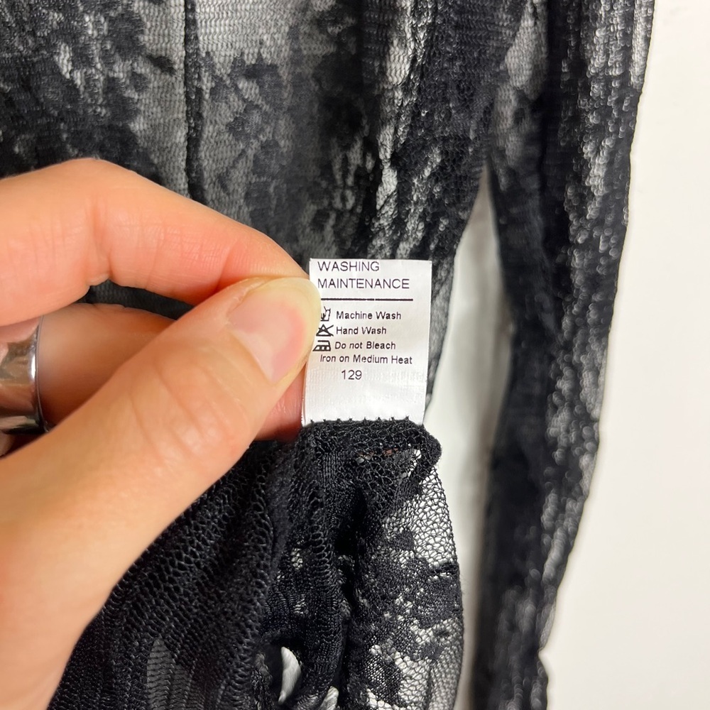 Sheer Mesh Floral Top Forest Fairy M Black Whimsigoth Lace Y2K Grunge Club Layer - Picture 3 of 9
